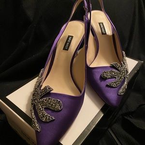 Purple Satin Slingback Pumps